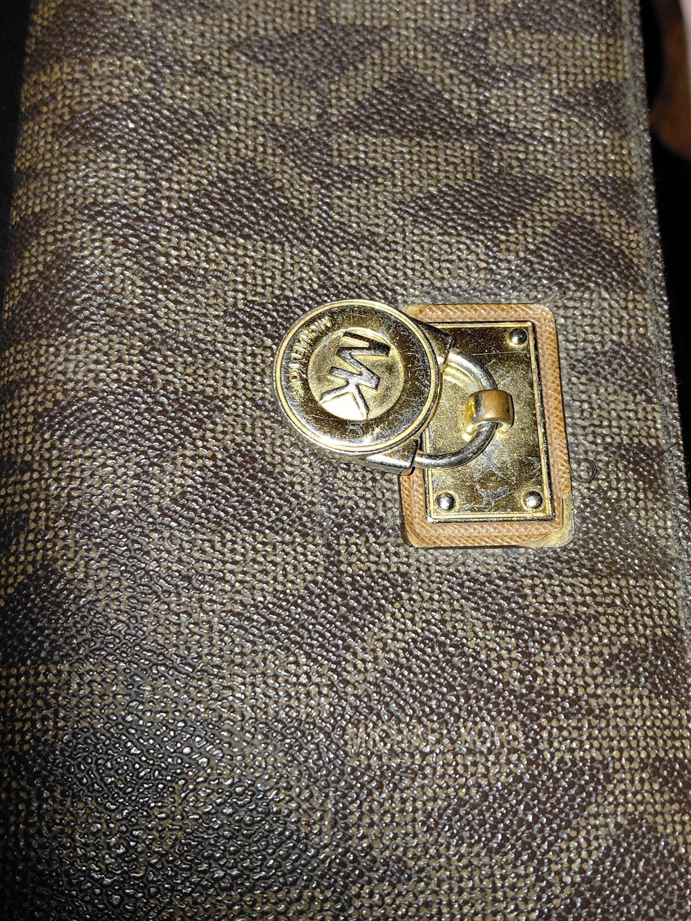 Michael Kors Brown Logo Pattern Men's Shoulder Bag with Gold Hardware